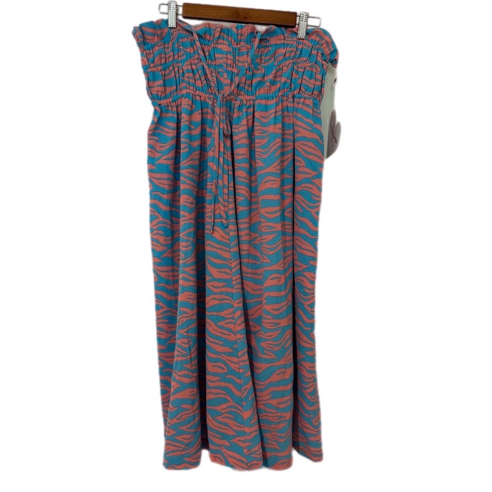 BuddyLove Lexi Swell Dress Womens Large Blue Pink‎ Zebra New Strapless Smocked